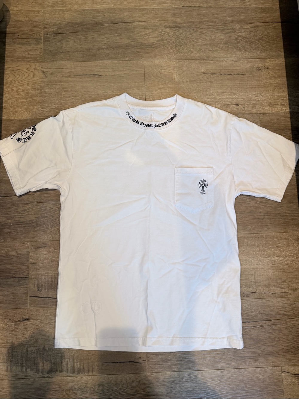 Chrome Hearts White Pocket Tee with Black Cross Logo